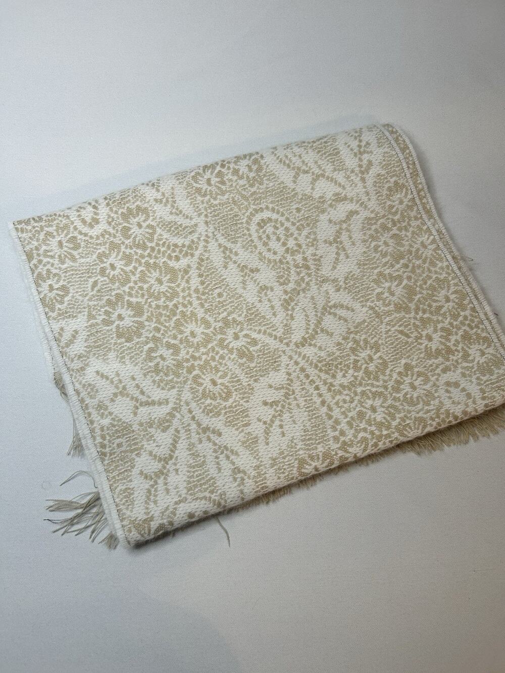 P. Cornillon France Jacquard Fringe Scarf Wrap Shawl Cream Tan Floral Vintage